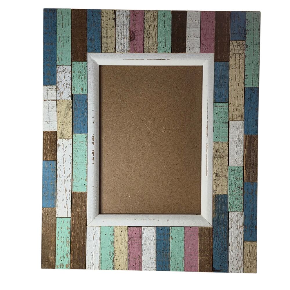 Rustic 5x7 Multi-Color Wooden Slats Photo Frame, Wall & Desk Home Decor Cabin
